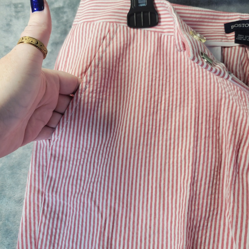 Boston Proper Red White Striped Seersucker Cropped Cuffed Pants Womens Size 12 - Picture 5 of 10